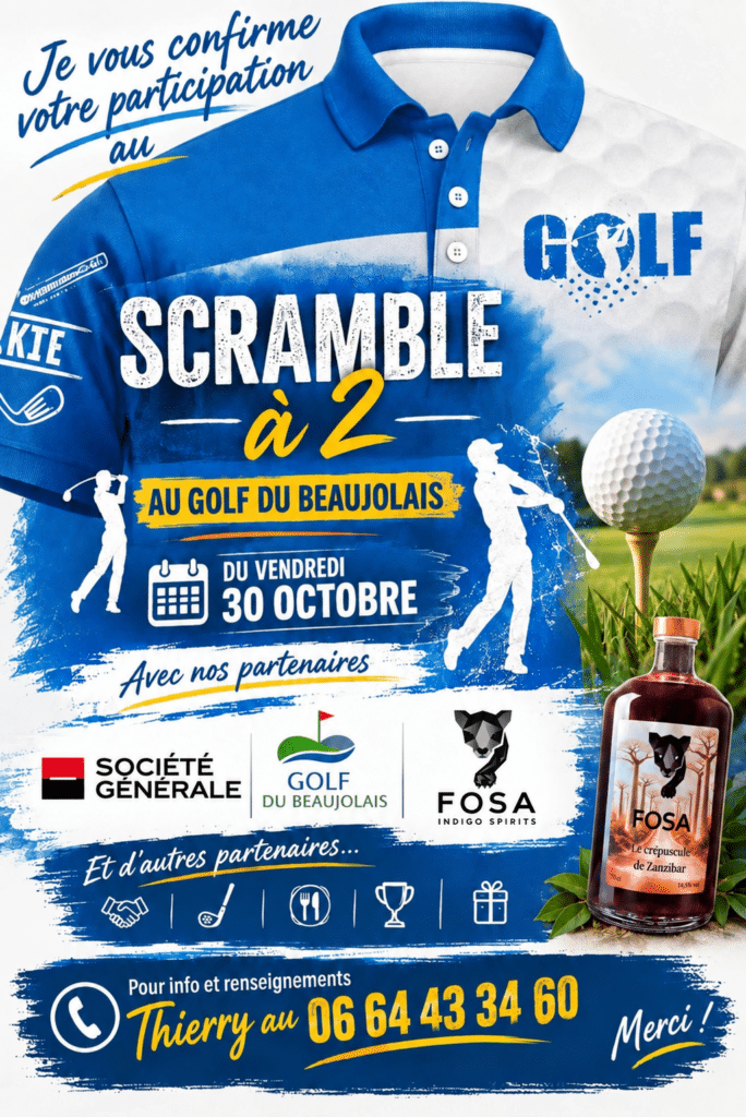 Affiche de la journée festive autour du scramble au Golf du Beaujolais à Lucenay le 30 octobre 2026