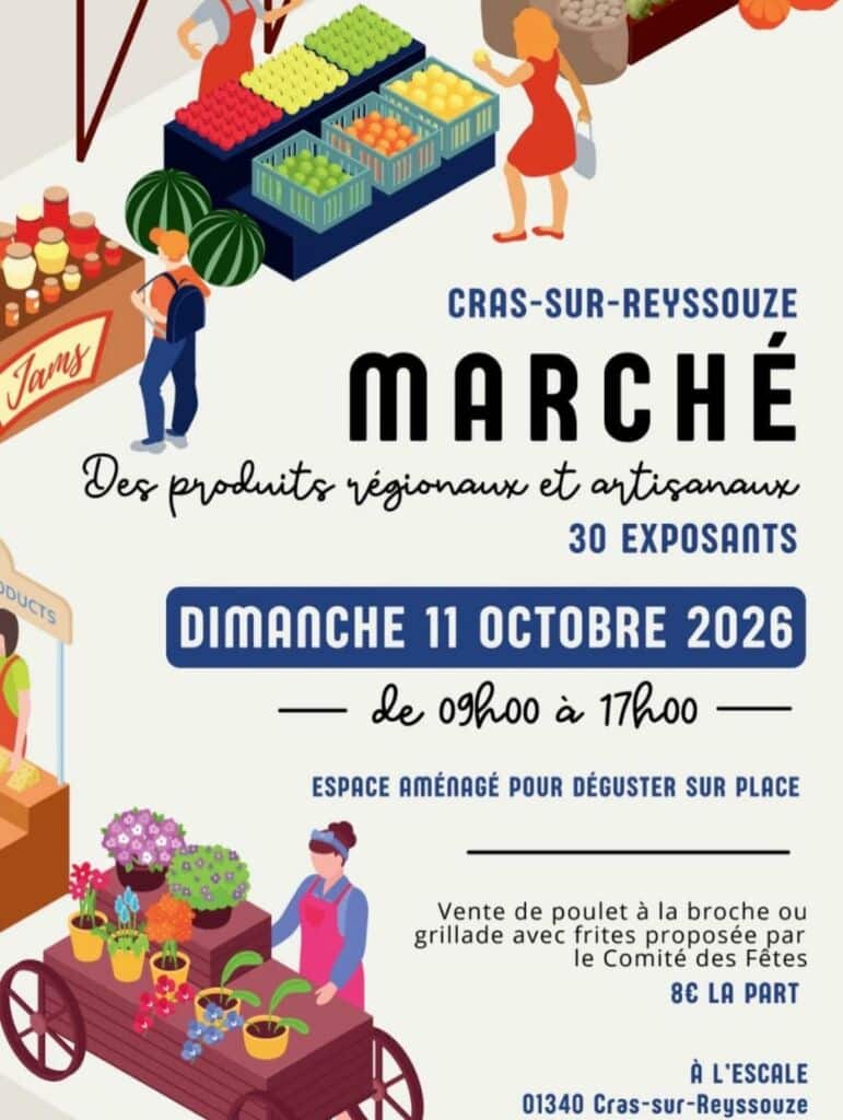 Affiche du Marché des produits régionaux et artisanaux de Cras-sur-Reyssouze le 11 octobre 2026